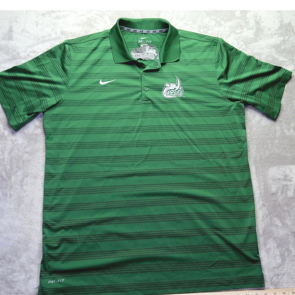Nike Dri Fit Charlotte‎ 49ers Green Striped Mens Polo Shirt Golf Casual XL - Picture 2 of 9
